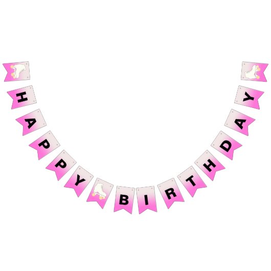 ローラースケートピンクグラデーションハッピーバースデー バンティングフラッグ (全)