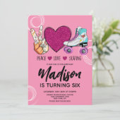 ローラースケートピンクハート誕生日パーティー 招待状 (スタンド正面)
