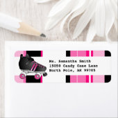 ローラースケートブラックとピンク差出人住所ラベル ラベル (インサイチュ)