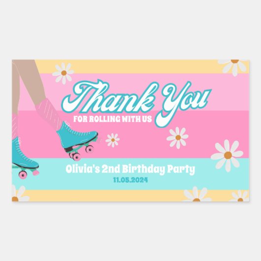 ローラースケートレインボー誕生日ビーフボックスラベル 長方形シール (正面)