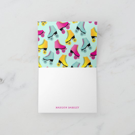 ローラースケートレトロスケートで滑るありがとうございました ノートカード (内部)