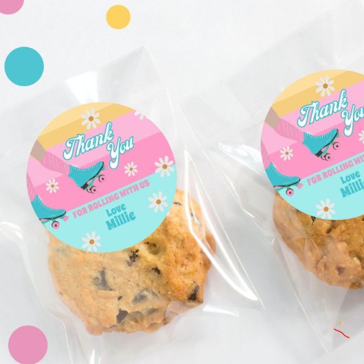 ローラースケートレトロレインボーバースデーパーティー ラウンドシール