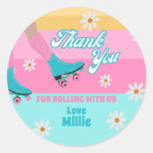 ローラースケートレトロレインボーバースデーパーティー ラウンドシール (正面)