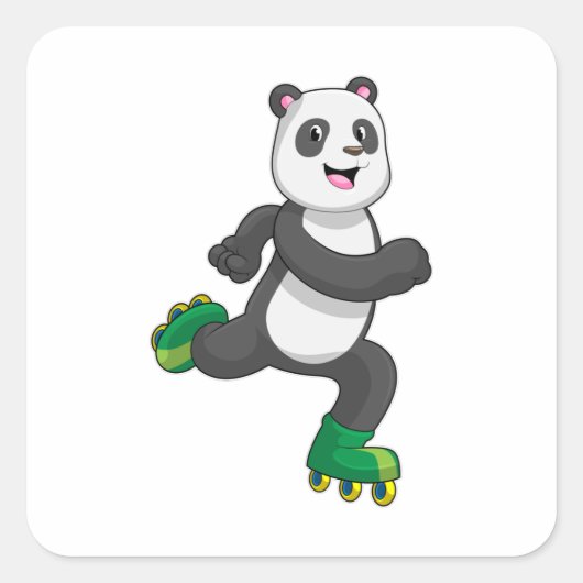 ローラースケート付きインラインスケーターとしてのパンダ スクエアシール (正面)