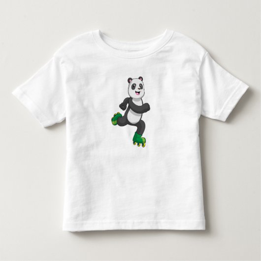 ローラースケート付きインラインスケーターとしてのパンダ トドラーTシャツ (正面)