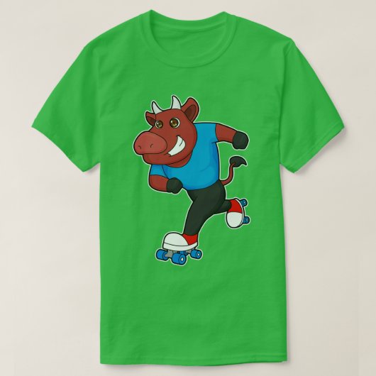 ローラースケート付きインラインスケートで滑るでブル Tシャツ (デザイン正面)