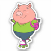 ローラースケート付きインラインスケートで滑るで豚 シール (正面)