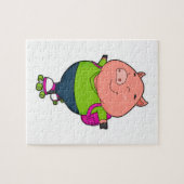 ローラースケート付きインラインスケートで滑るで豚 ジグソーパズル (横)