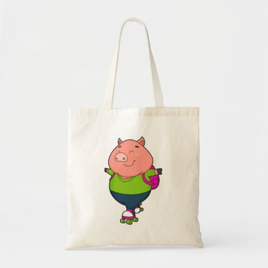 ローラースケート付きインラインスケートで滑るで豚 トートバッグ (正面)