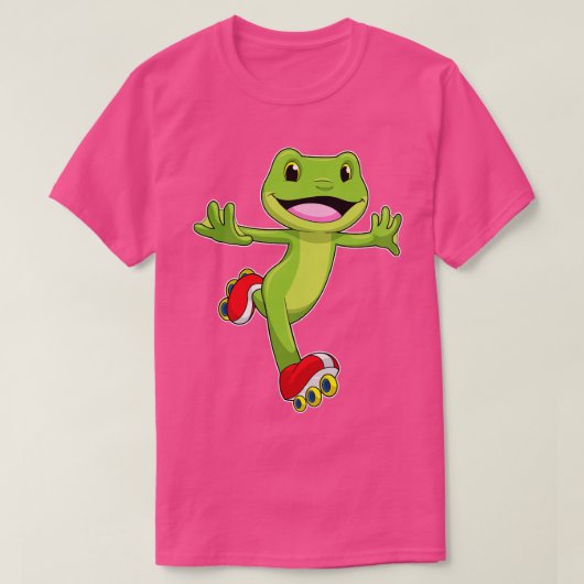 ローラースケート付きインラインスケートとしてのカエル Tシャツ (デザイン正面)