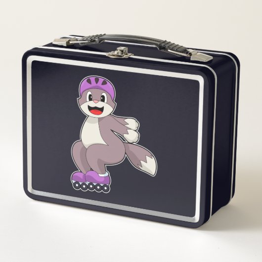 ローラースケート付き猫 メタルランチボックス (正面)