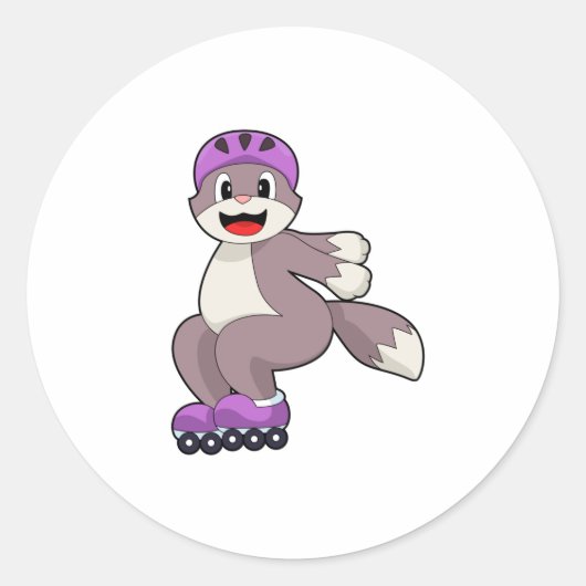 ローラースケート付き猫 ラウンドシール (正面)