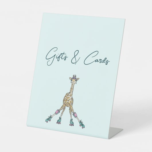 ローラースケート動物をテーマにした赤ちゃんシャワー 台座サイン (正面)