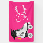 ローラースケート卒業パーティースケートで滑るピンク 横断幕 (縦)