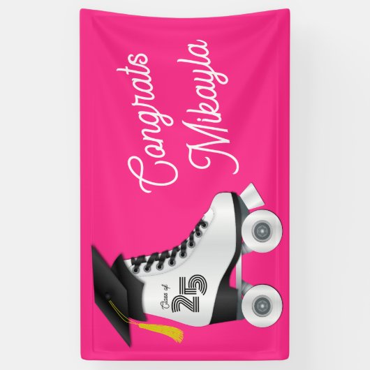 ローラースケート卒業パーティースケートで滑るピンク 横断幕 (縦)