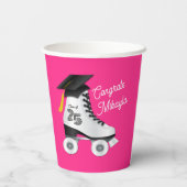 ローラースケート卒業パーティースケートで滑るピンク 紙コップ (裏面)