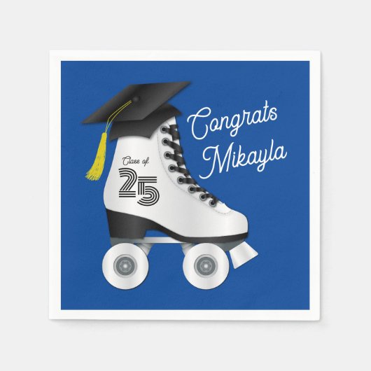 ローラースケート卒業パーティースケートで滑るリンク青 スタンダードカクテルナプキン (正面)