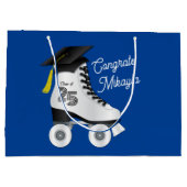 ローラースケート卒業パーティースケートで滑るリンク青 ラージペーパーバッグ (裏面)