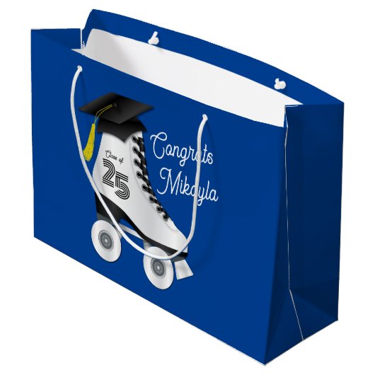 ローラースケート卒業パーティースケートで滑るリンク青 ラージペーパーバッグ (裏面アングル)