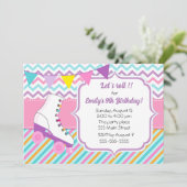 ローラースケート女の子の誕生日の招待ピンクの青 招待状 (スタンド正面)
