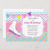 ローラースケート女の子の誕生日の招待ピンクの青 招待状 (正面/裏面)