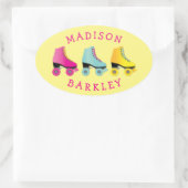 ローラースケート子供かわいいスケートで滑るシール 楕円形シール (バッグ)