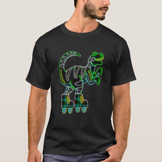 ローラースケート恐竜スケーターTrexローラーブレードRet Tシャツ (正面)