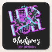 ローラースケート甘い16テーマ誕生日パーティー スクエアペーパーコースター (正面)