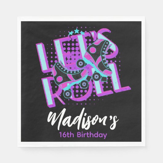 ローラースケート甘い16テーマ誕生日パーティー スタンダードランチョンナプキン (正面)