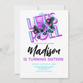 ローラースケート甘い16テーマ誕生日パーティー 招待状 (正面)