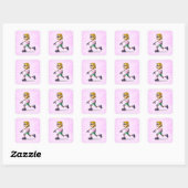ローラースケート誕生日パーティーピンク スクエアシール (シート)