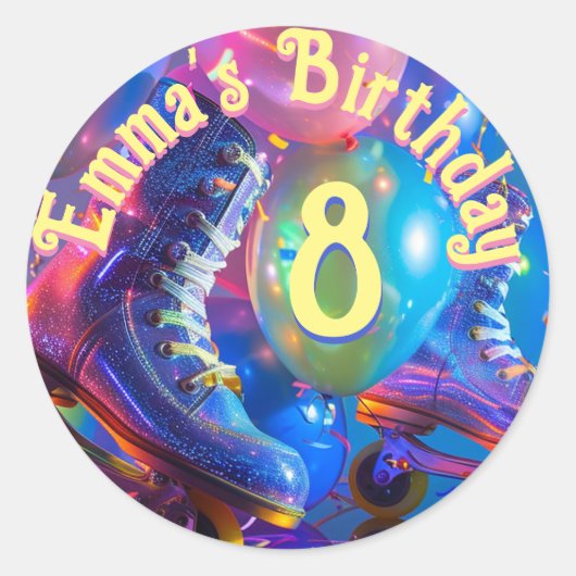 ローラースケート誕生日パーティー ラウンドシール (正面)