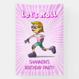 ローラースケート誕生日会 ピンク 横断幕