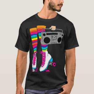 ローラースケート80のローラーディスコスケートで滑るスケートガール Tシャツ