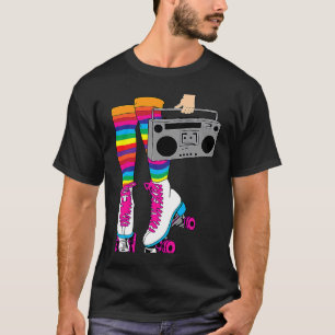 ローラースケート80のローラーディスコスケートで滑るスケートガール Tシャツ
