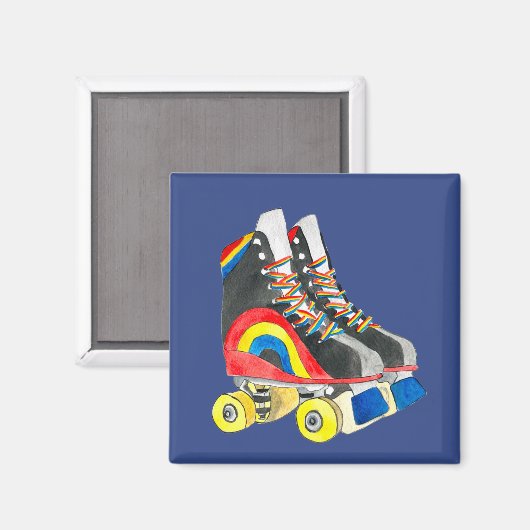 ローラースケート80年代のレトロなアート マグネット (正面/裏面)