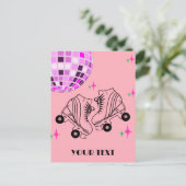 ローラースケート デルビー スケーティング ピンク ディスコ バースデー ポストカード (スタンド正面)