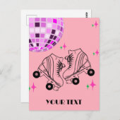 ローラースケート デルビー スケーティング ピンク ディスコ 誕生日 ポストカード (正面/裏面)