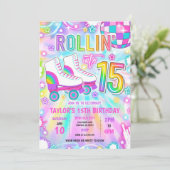 ローラースケート ネオン グロー 15歳の誕生日パーティー 招待状 (スタンド正面)
