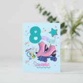 ローラースケート バースデー ガール レトロ スケーティング ポストカード (スタンド正面)