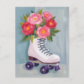 ローラースケート 薔薇の花束 絵画 ポストカード (正面)