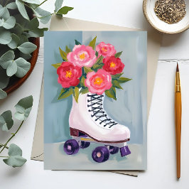 ローラースケート 薔薇の花束 絵画 ポストカード