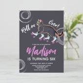 ローラースケート 黒猫 レインボー 誕生日パーティー 招待状 (スタンド正面)