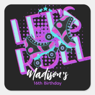 ローラースケート Sweet 16 テーマ 誕生日パーティー スクエアシール