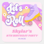 ローラースケー転がトスケートで滑る誕生日パーティー スクエアシール (正面)