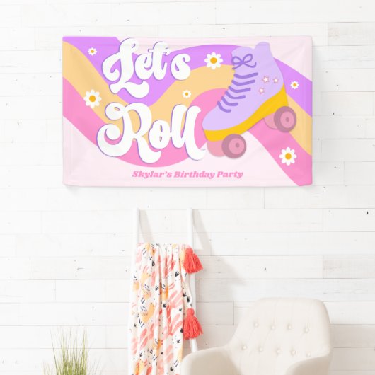 ローラースケー転がトスケートで滑る誕生日パーティー 横断幕 (インサイチュ)