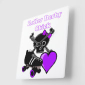 ローラーダービーひよこ(紫) スクエア壁時計 (傾斜)