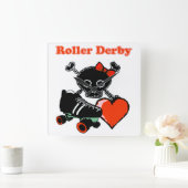 ローラーダービーハート（赤） スクエア壁時計 (ホーム)