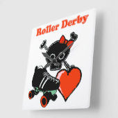 ローラーダービーハート（赤） スクエア壁時計 (傾斜)