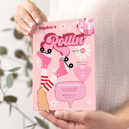 ローラーディスコ誕生日パーティーローラースケート 招待状